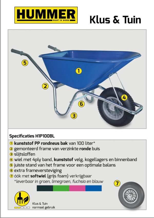 Klus-, Tuinkruiwagen Hummer - Gemonteerd geleverd - 100 liter - Verzinkt - Blauw - Afbeelding 2