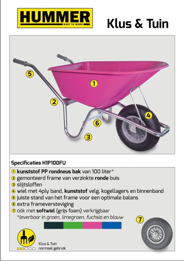 Klus-, Tuinkruiwagen Hummer - Gemonteerd geleverd - 100 liter - Verzinkt - Fuchsia - Afbeelding 2