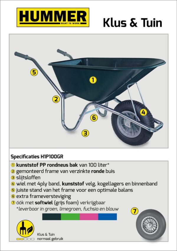 Klus-, Tuinkruiwagen Hummer - Gemonteerd geleverd - 100 liter - Verzinkt - Groen - Afbeelding 2