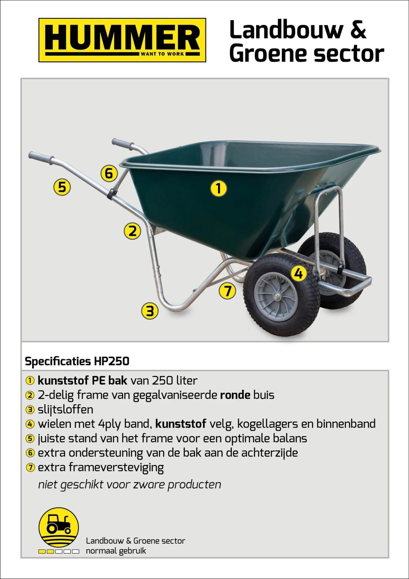 Volumekruiwagen Hummer - Gemonteerd geleverd - 250 liter - 2 wiel - Afbeelding 2