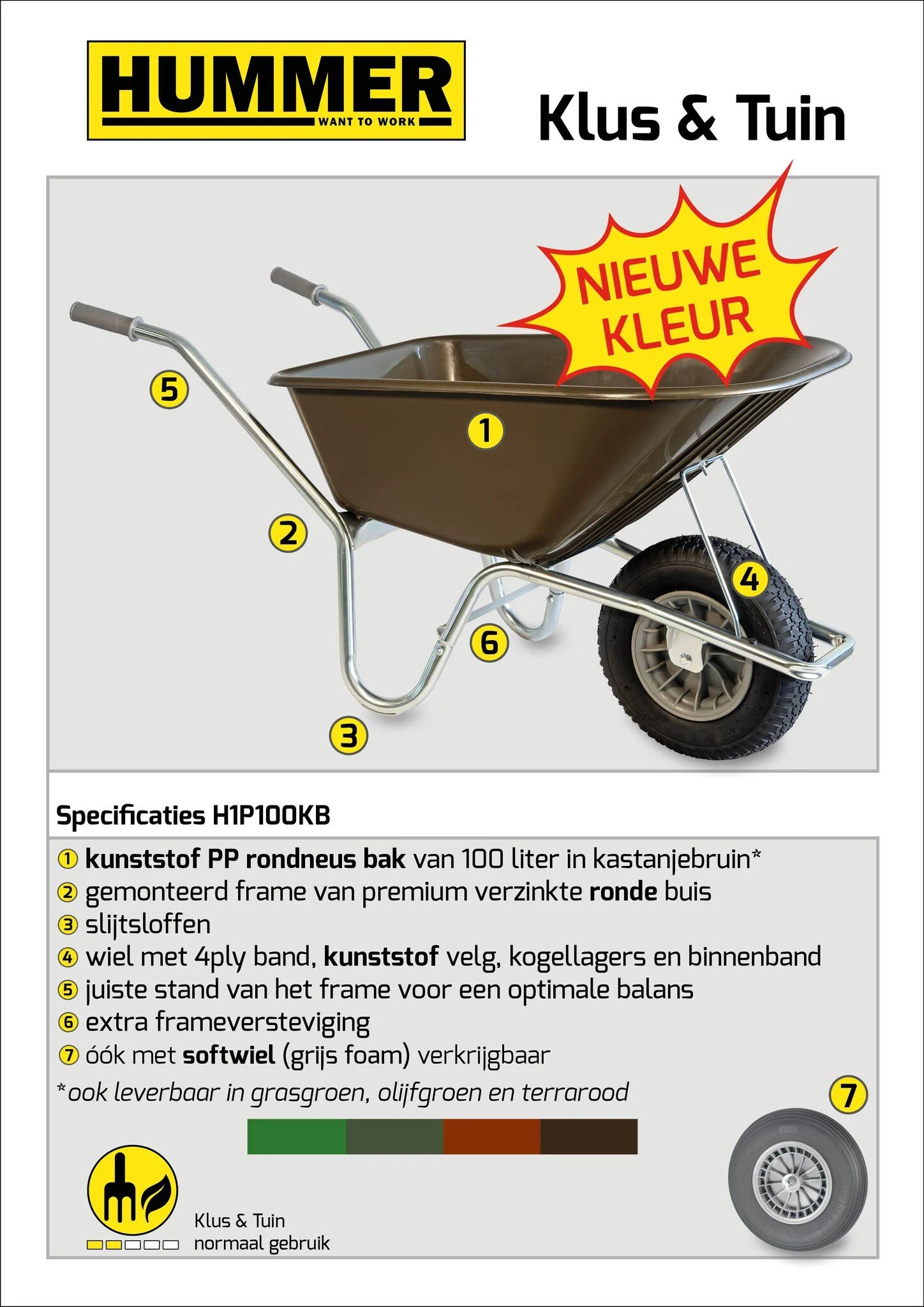 Klus-, Tuinkruiwagen Hummer - Doosverpakking - 100 liter - Verzinkt - Kastanjebruin - Afbeelding 3