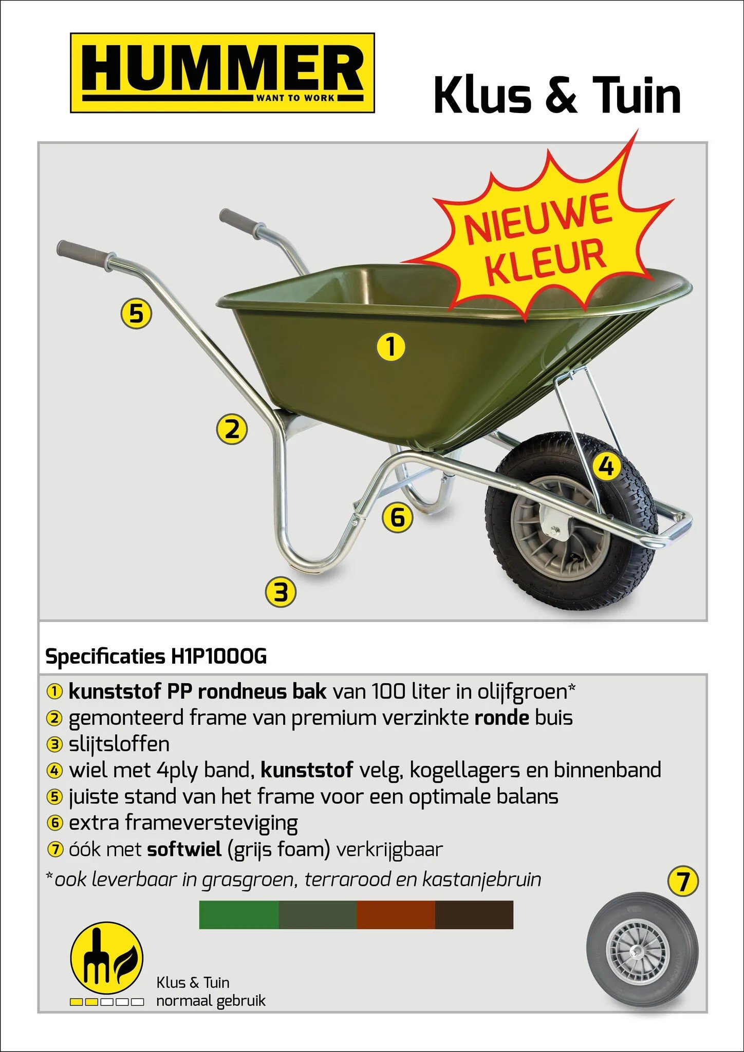 Klus-, Tuinkruiwagen Hummer - Doosverpakking - 100 liter - Verzinkt - Olijfgroen - Afbeelding 3