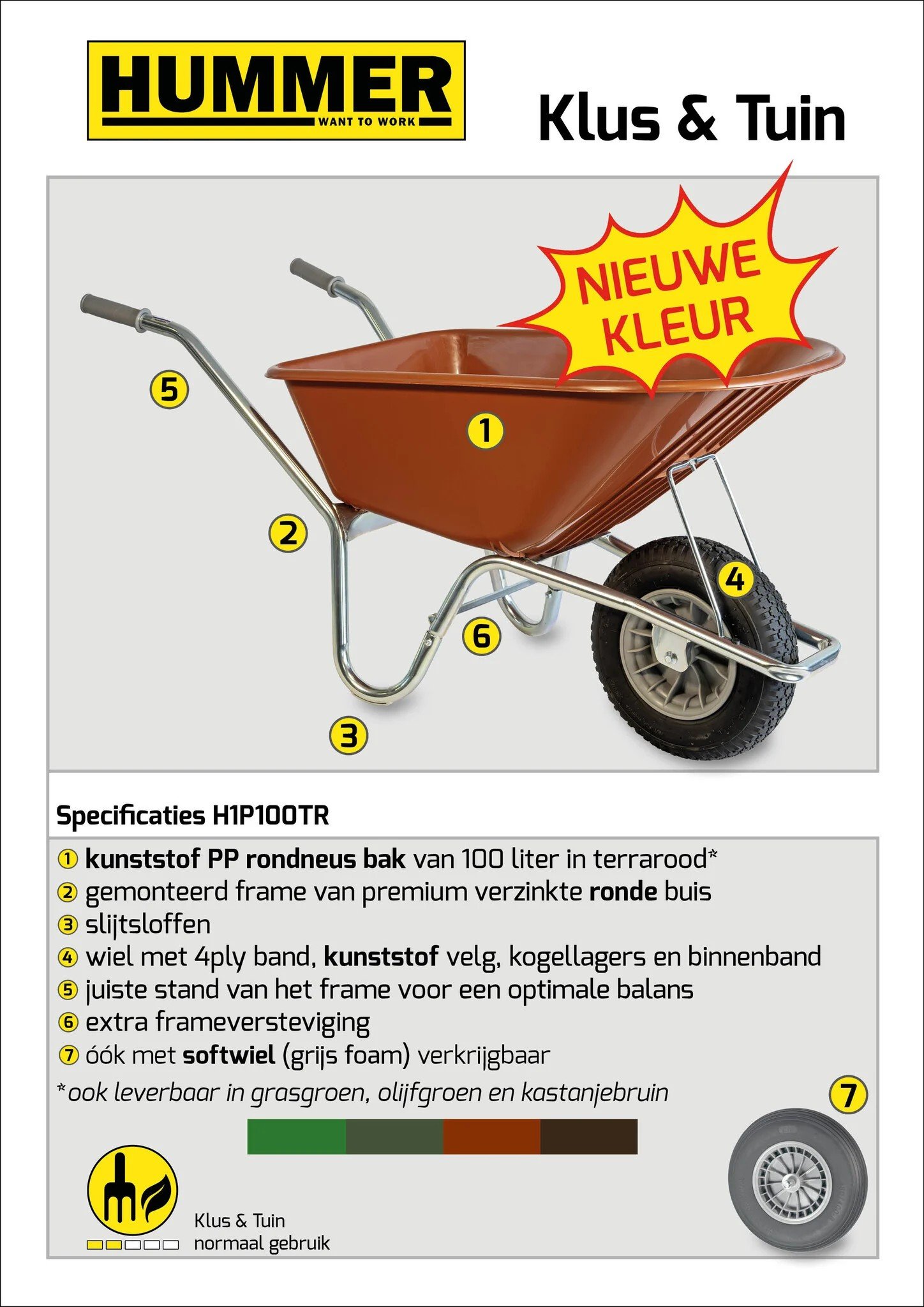 Klus-, Tuinkruiwagen Hummer - Doosverpakking - 100 liter - Verzinkt - Terrarood - Afbeelding 3