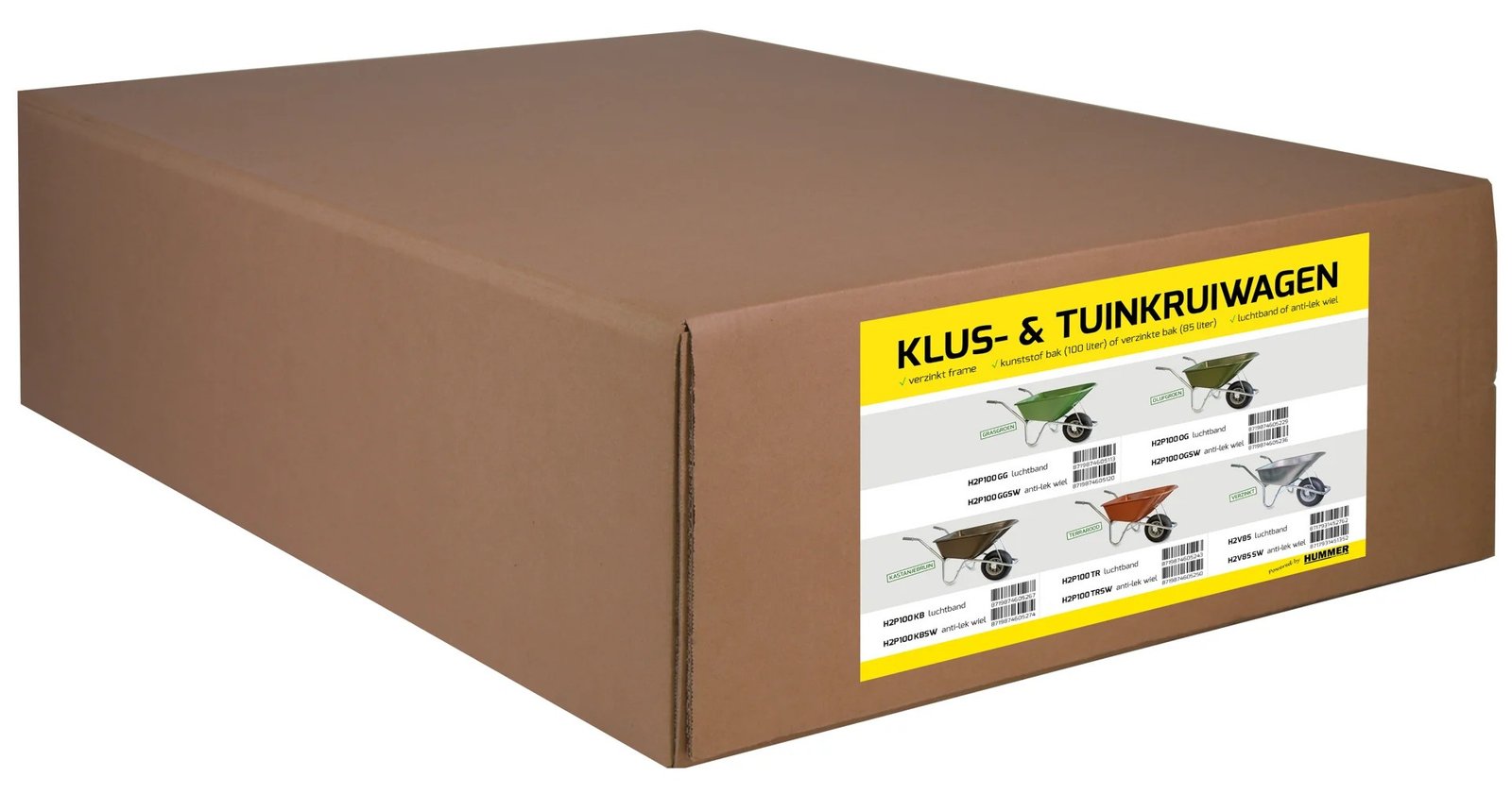 Klus-, Tuinkruiwagen Hummer - Doosverpakking - 100 liter - Verzinkt - Terrarood